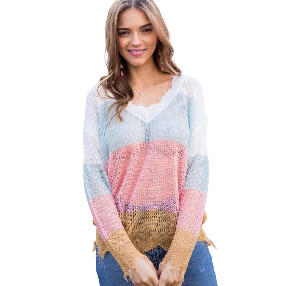 NEW MAINSTRIP frayed light weight sweater in multi